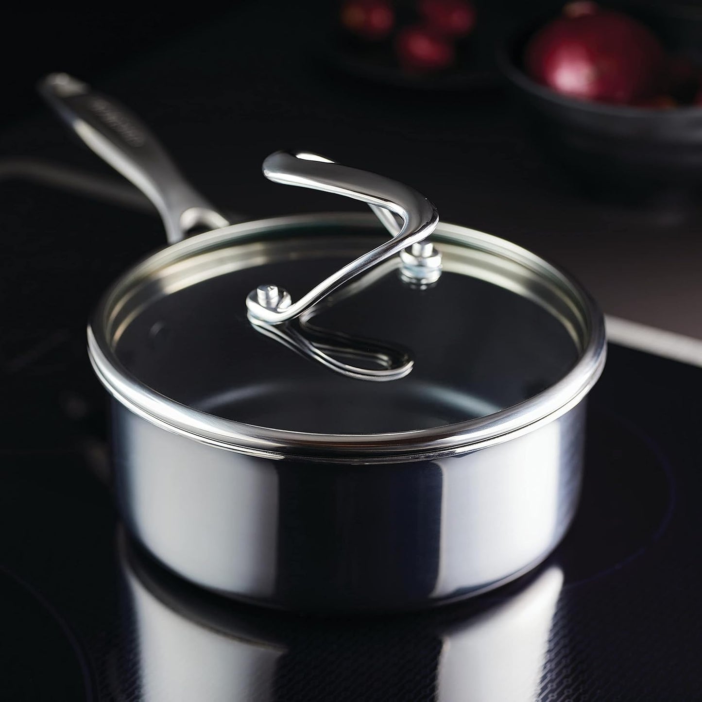 Clad Stainless Steel Saucepan with Glass Lid and Hybrid Steelshield and Nonstick Technology, 2 Quart, Silver