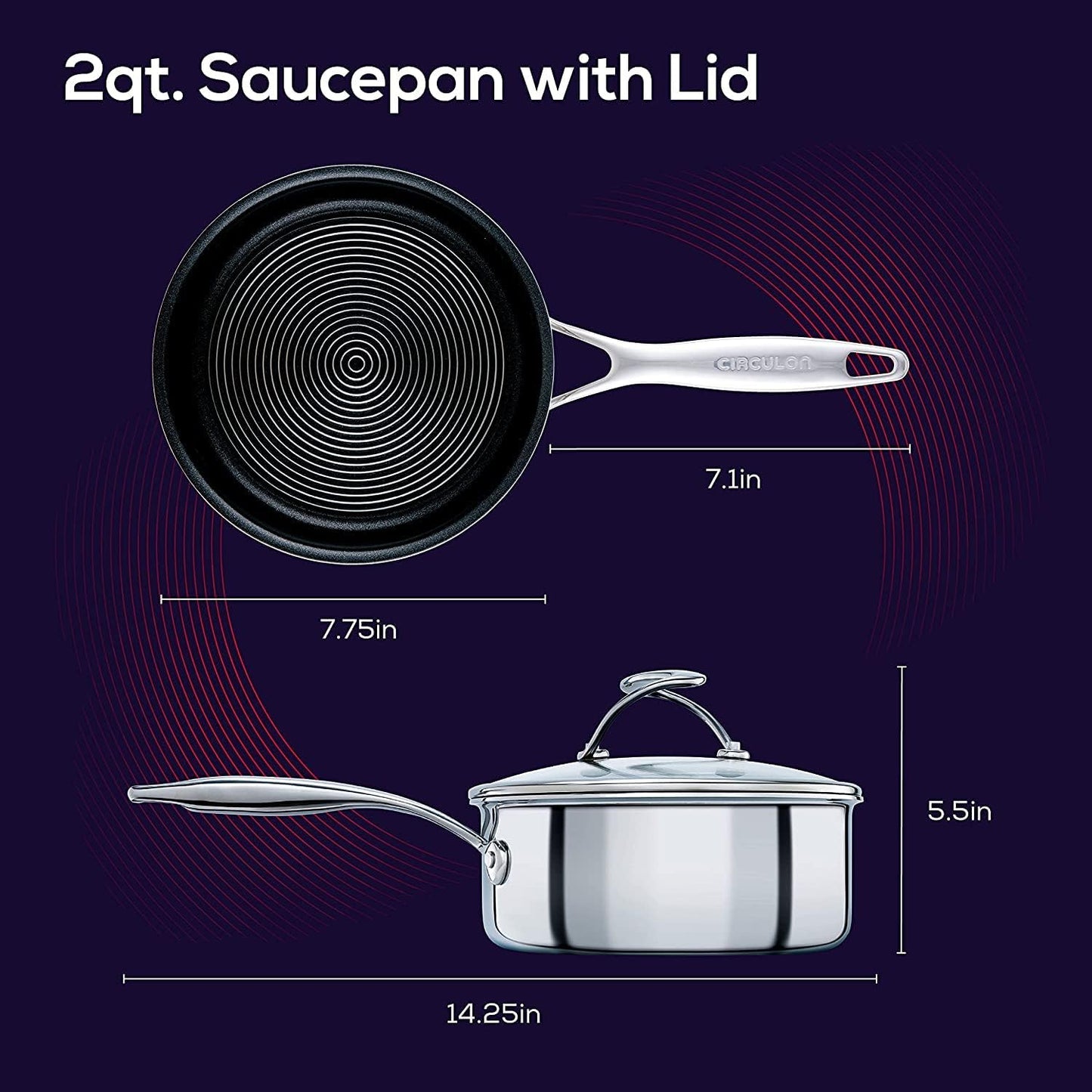 Clad Stainless Steel Saucepan with Glass Lid and Hybrid Steelshield and Nonstick Technology, 2 Quart, Silver