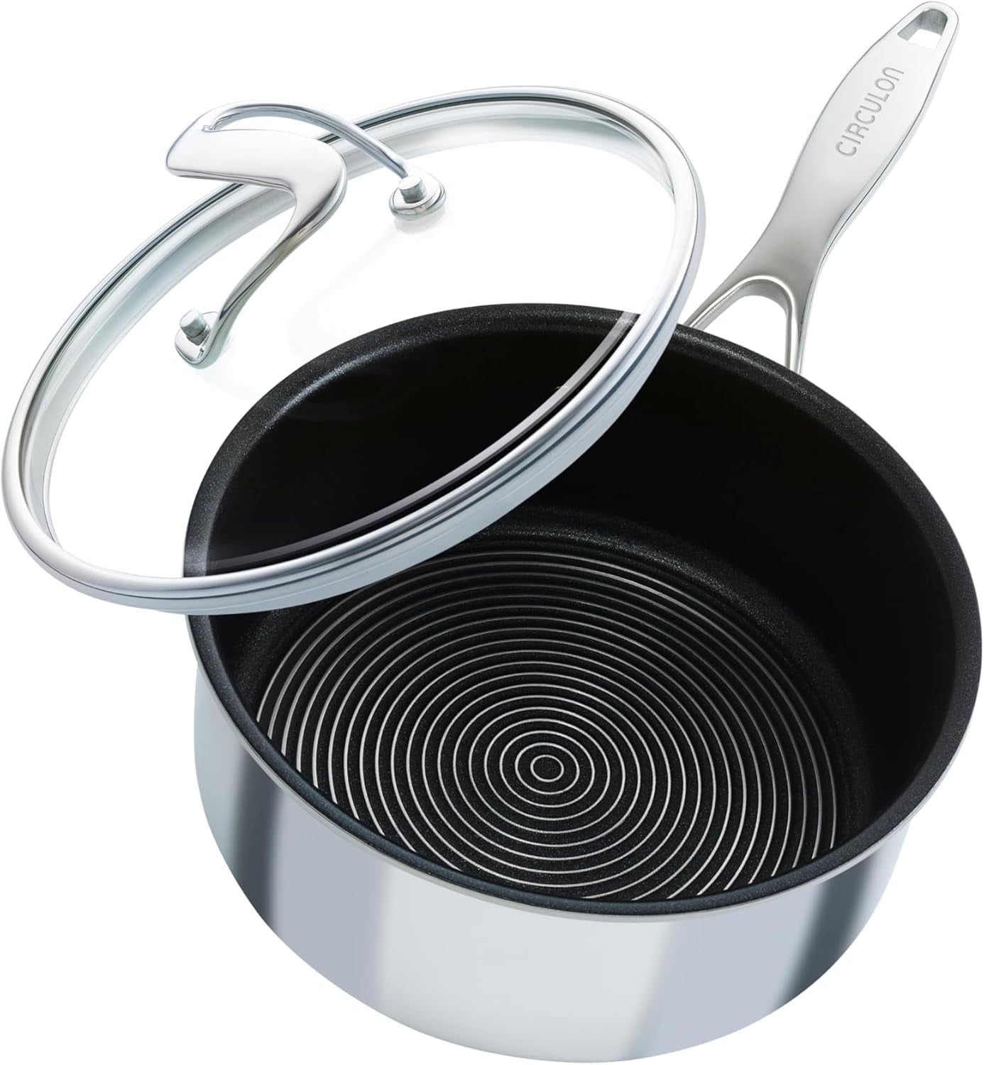 Clad Stainless Steel Saucepan with Glass Lid and Hybrid Steelshield and Nonstick Technology, 2 Quart, Silver